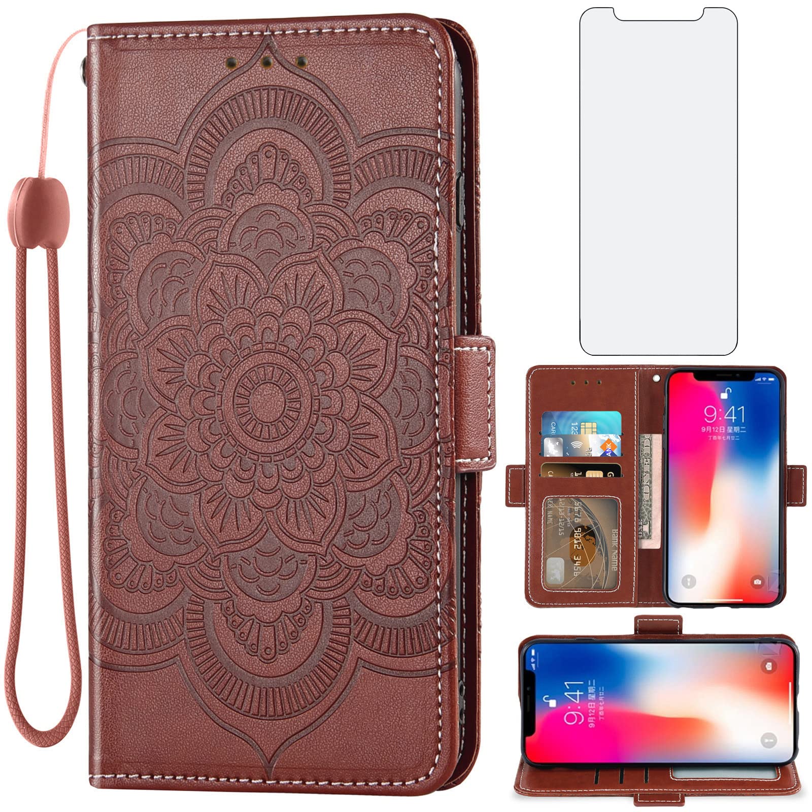 Asuwishcompatible With Iphone Xs X 10 10s Wallet Case Tempered