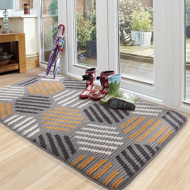Color G Dirt Trapper Door Mat, 50x80 cm, Front Door Mats Indoor, Washable Doormat Inside, Heavy Duty Non-Slip Entrance Rug, Shoes Scraper, Absorbent Thin Door Mat Carpet (Grey)