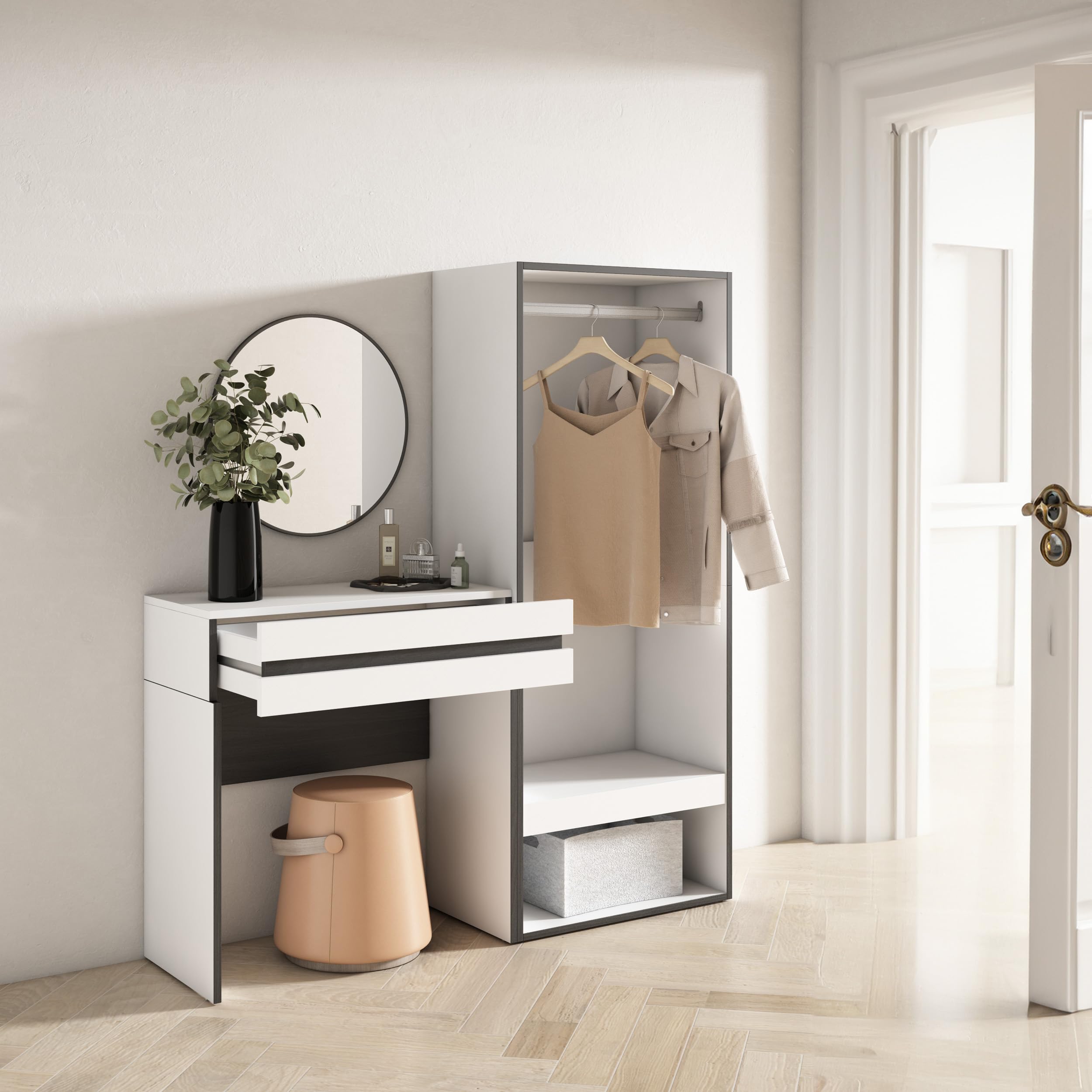 Skraut Home | Consola Entrada | Mueble con cajón | 130x145x35 cm | Recibidor | Vestidor Abierto | Estilo Moderno | Blanco