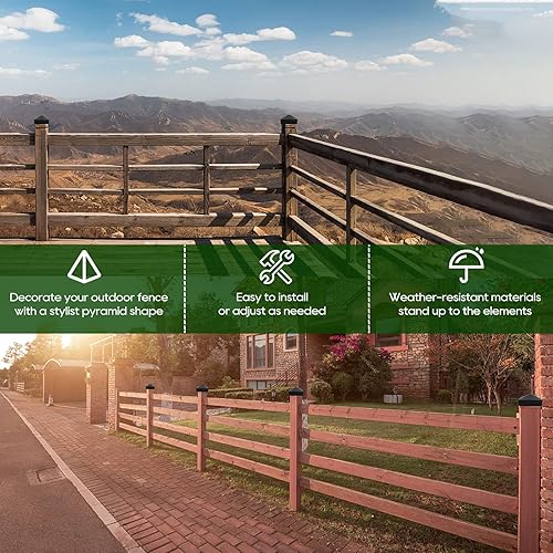 Miniatura 44 de Azdele True - Tapa de poste piramidal de aluminio resistente de 6 x 6 pulgadas, recubrimiento en polvo negro mate solo para postes de madera de 6 x