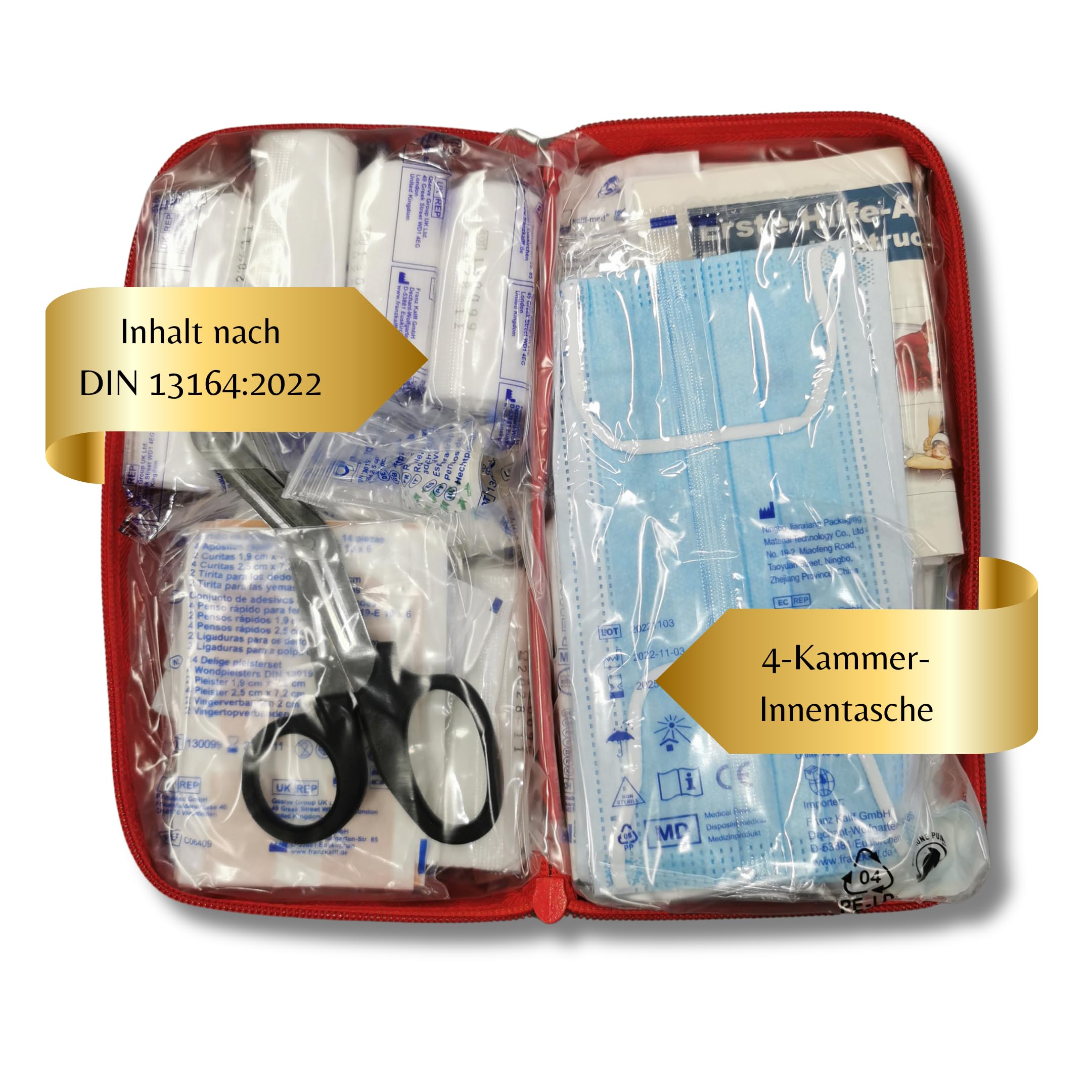 KALFF 7151 KFZ-Verbandtasche DIN Standard DIN 13164 mit Erste-Hilfe Broschüre