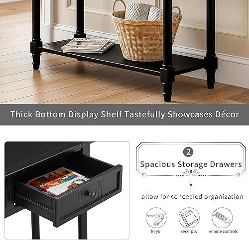 Miniatura 25 de P PURLOVE Daisy Series - Mesa consola pequeña, diseño tradicional con dos cajones y estante inferior para sala de estar y dormitorio