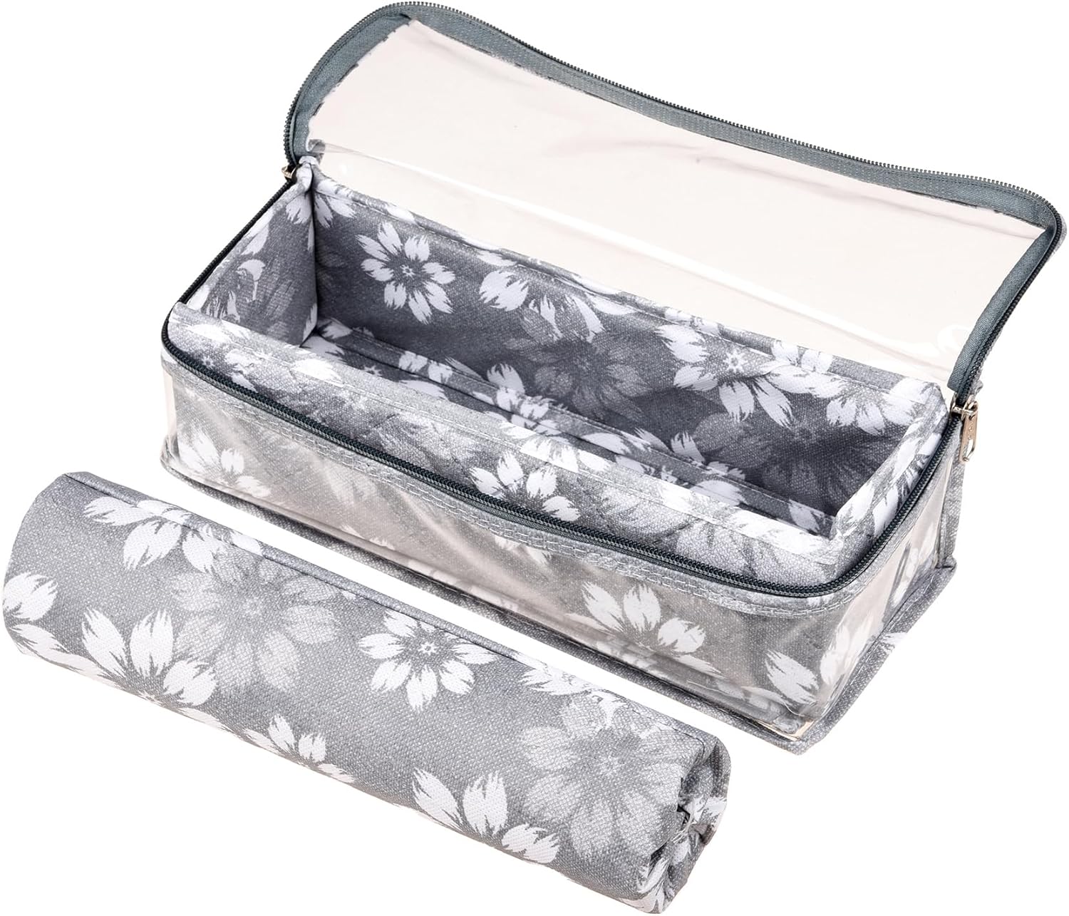 Kuber Industries Bangle Box | Single Rod Chudi Organizer with Visible Window | Travelling Bracelets Organizer | Waterproof Watch Organizer for Woman | Flower Quilted | Gray