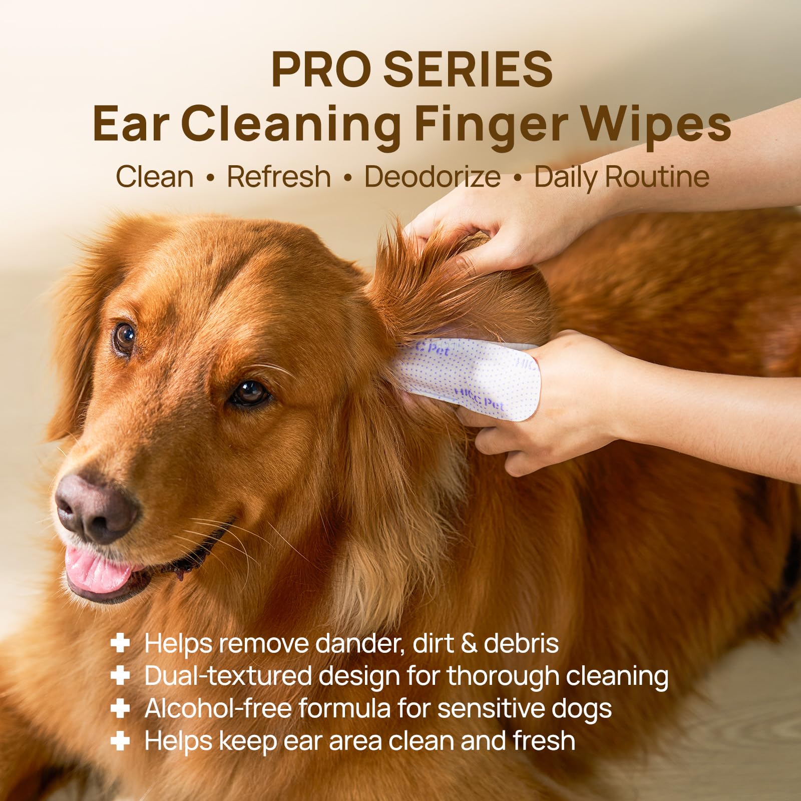 HICC PET Lingettes nettoyantes pour les doigts Pro Series pour chiens et | Lingettes d'oreilles pour chien avec mélange de trienzymes, nettoie en douceur les résidus d'oreille