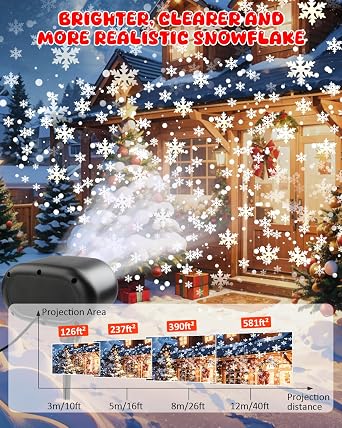 Christmas Snowflake Projector Lights, Snow Falling LED Light with Remote, Adjustable Dynamic Snow Light Show Projector, Outdoor IP65 Waterproof for Xmas Holiday Wedding Party Garden Patio Decor [Energy Class A++]