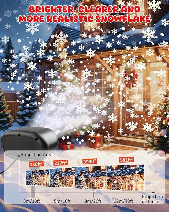 Christmas Snowflake Projector Lights, Snow Falling LED Light with Remote, Adjustable Dynamic Snow Light Show Projector, Outdoor IP65 Waterproof for Xmas Holiday Wedding Party Garden Patio Decor [Energy Class A++]