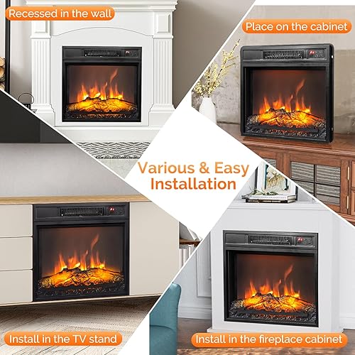 Miniatura 7 de ROVSUN Insertos de chimenea eléctrica de 18 pulgadas con aplicación y control remoto, calentador de estufa empotrado de 1400 W con temporizador de 8