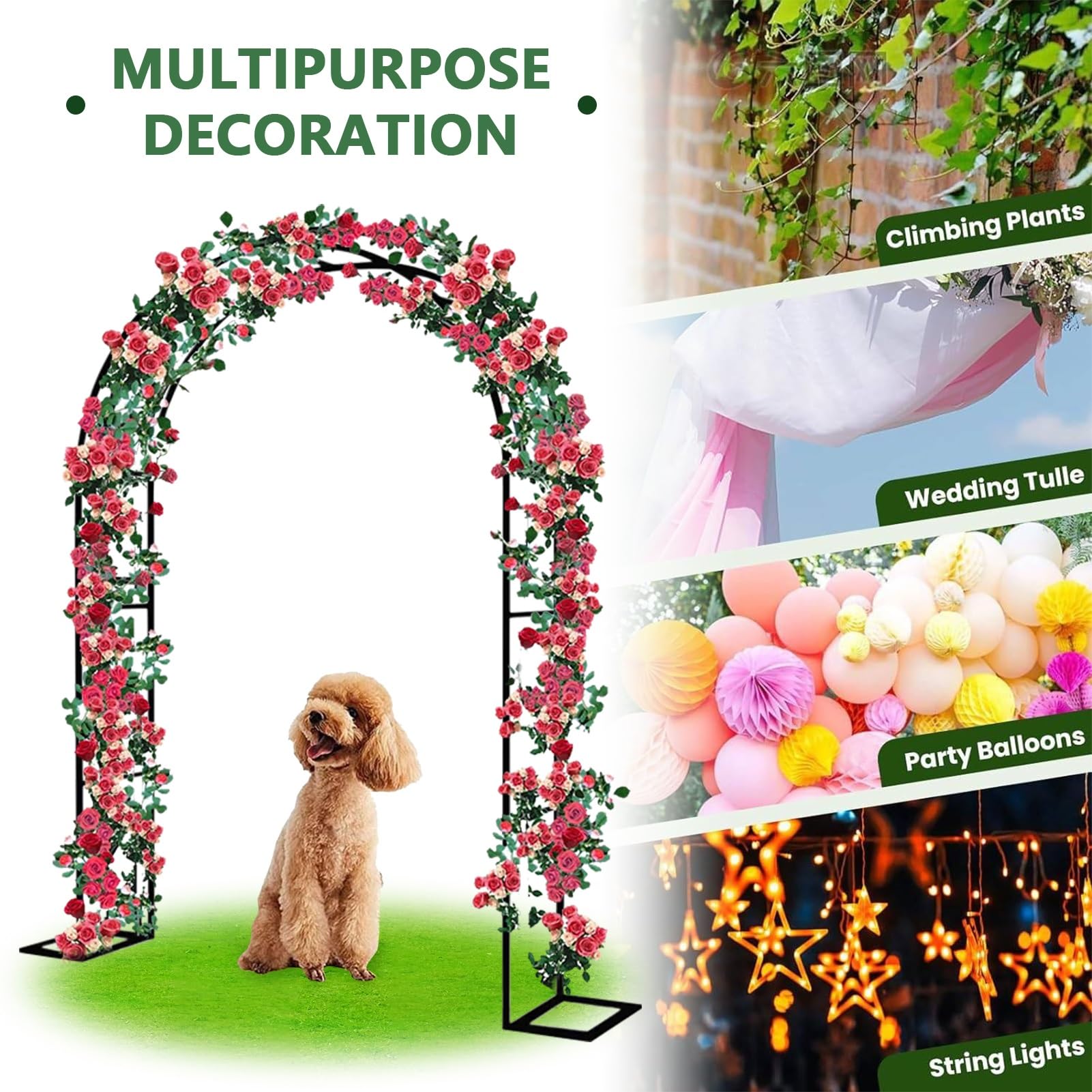 Treillis d'arche de jardin en métal, arche d'extérieur large de 120cm, 140cm, 180cm, 200cm, 240cm, 280cm, 350cm arcs de roses robustes cadre en acier pour plantes grimpantes(280x220x40CM/9.2x7.2x1.3ft