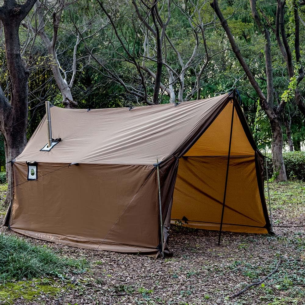WaldWander Hängematte Zelt mit Ofenöffnung Winterfestes Hauszelt 3-4 Personen großen Raum Hot Zelte für Camping Wandern, Camping Survival Hängematte Zelt(Braun) Sport & Freizeit