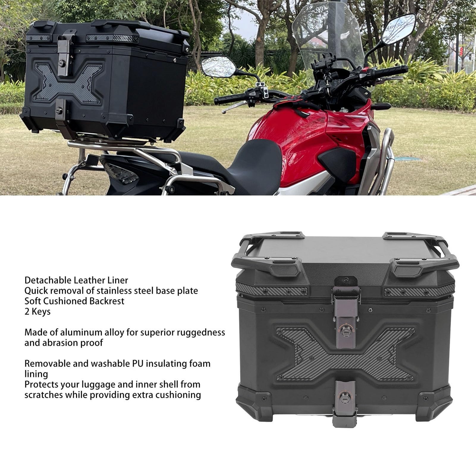 LICAEVEY Kuferek Motocyklowy 45L Aluminiowy Szybkozamykany, do Motocykla
