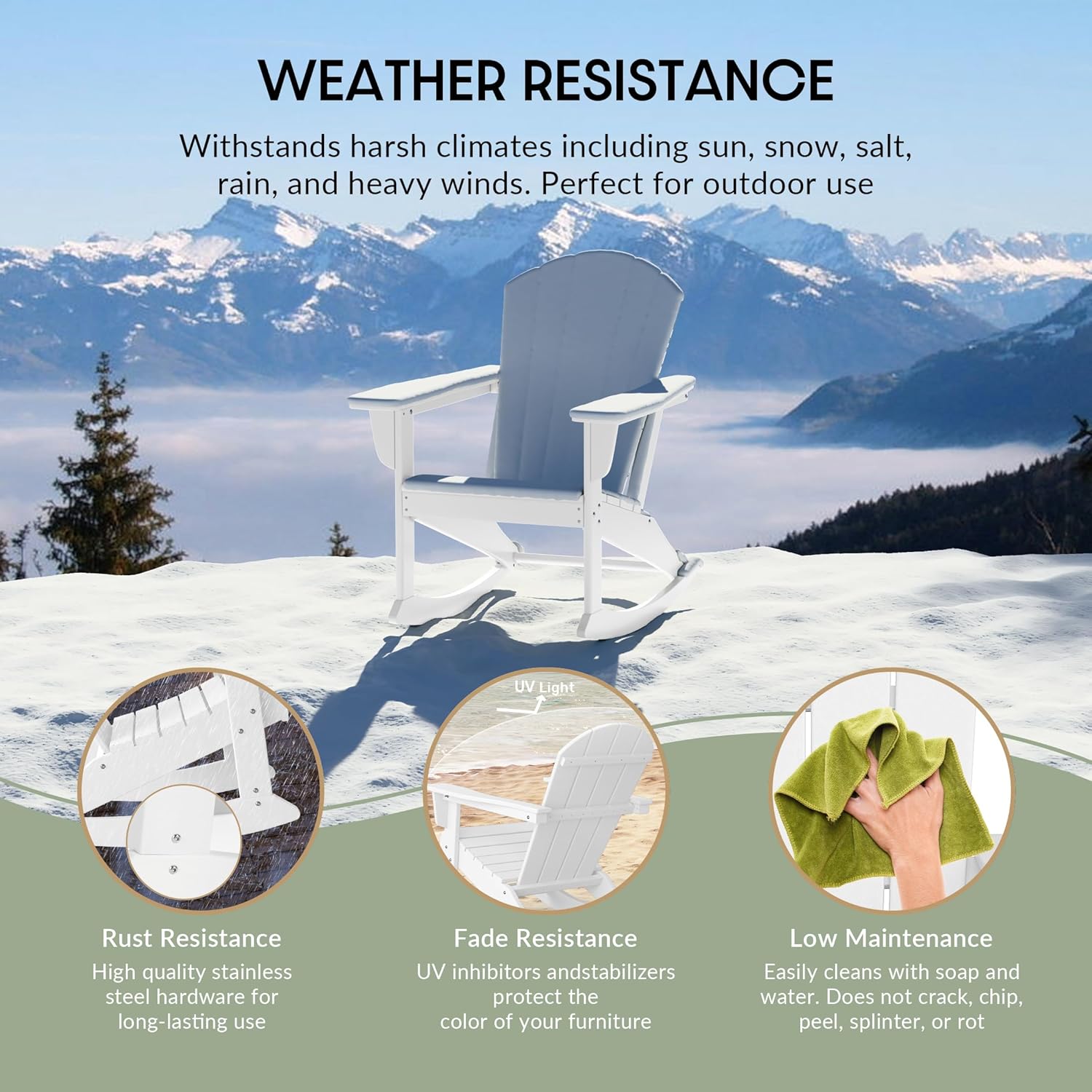 White Poly Lumber Outdoor Rocking Adirondack Chair