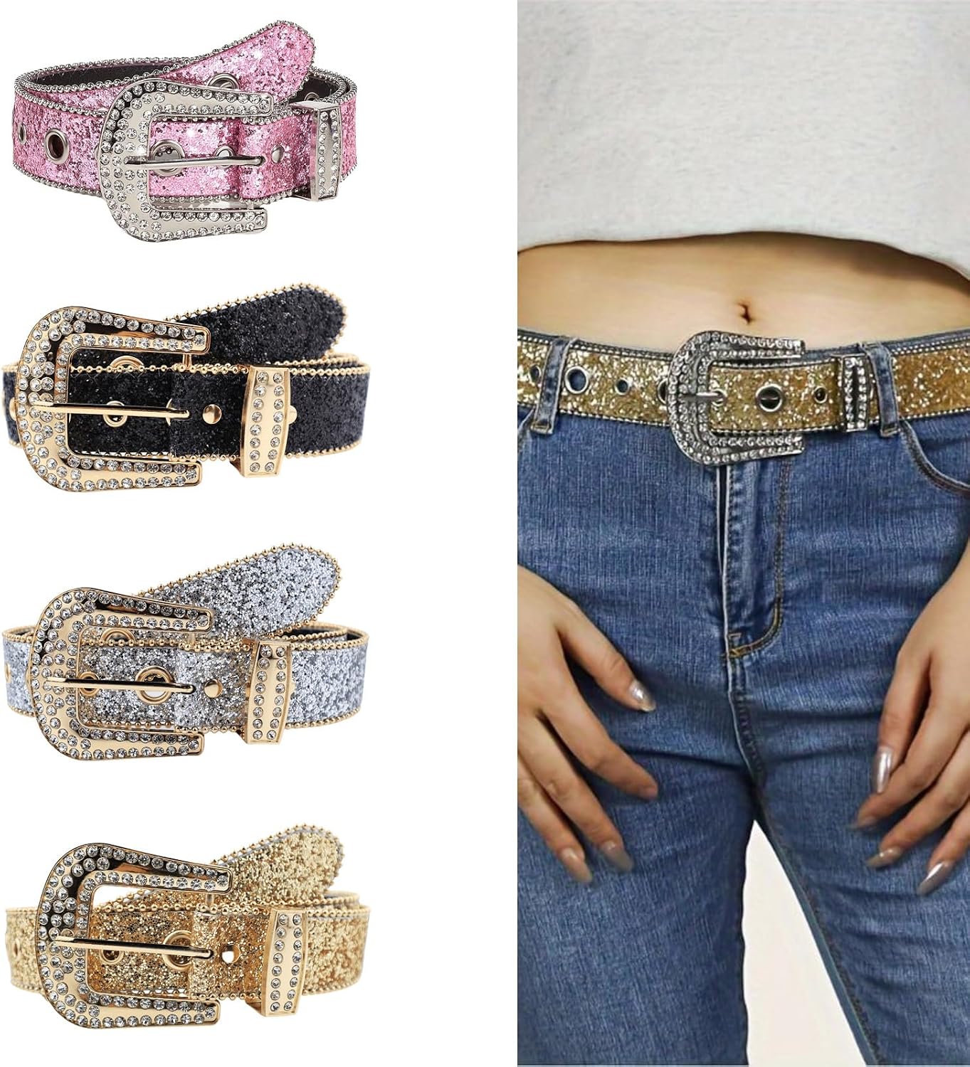 Full Sequins Waist Belt With Adjust Pin Buckle Belts For Woman Girl Full Sequins Waist Straps For Fashion Enthusiasts