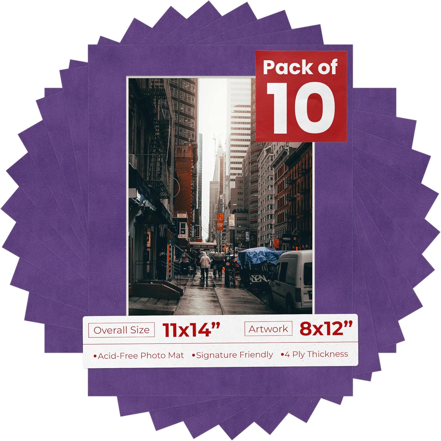 Poster Palooza Pack of TEN 11x14 Mats Bevel Cut for 8x12 Photos - Acid Free Purple Crocus Suede Precut Matboards For Pictures, Photos, Framing - 4-ply Thickness