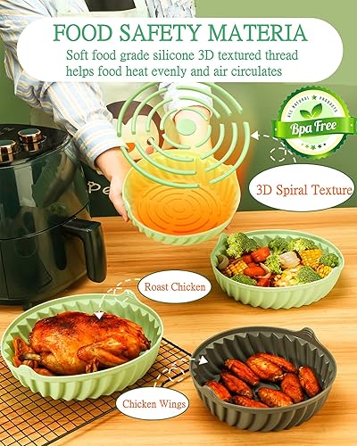 Miniatura 3 de Cesta de silicona para freidora de aire, 7.5 pulgadas reutilizable para freidora de aire (paquete de 2), insertos de bandeja de silicona para