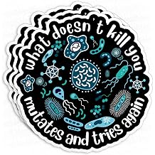 3Pcs What Doesnt Kill You Mutates and Tries Again Sticker Funny Science Microbiology Psychology 2" Waterproof Vinyl Decal Sticker Laptop, Water Bottles, Phone, Kindle Decal Gifts 2 Inches