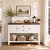 Unikito Mesa Consola de 41.7" con Enchufes, Mesa de Entrada de Estilo Granjero | 2 Cajones y 2 Puertas, Mesa para Detrás del Sofá con Almacenamiento para Sala, Vestíbulo, Pasillo, Blanco Rústico 5