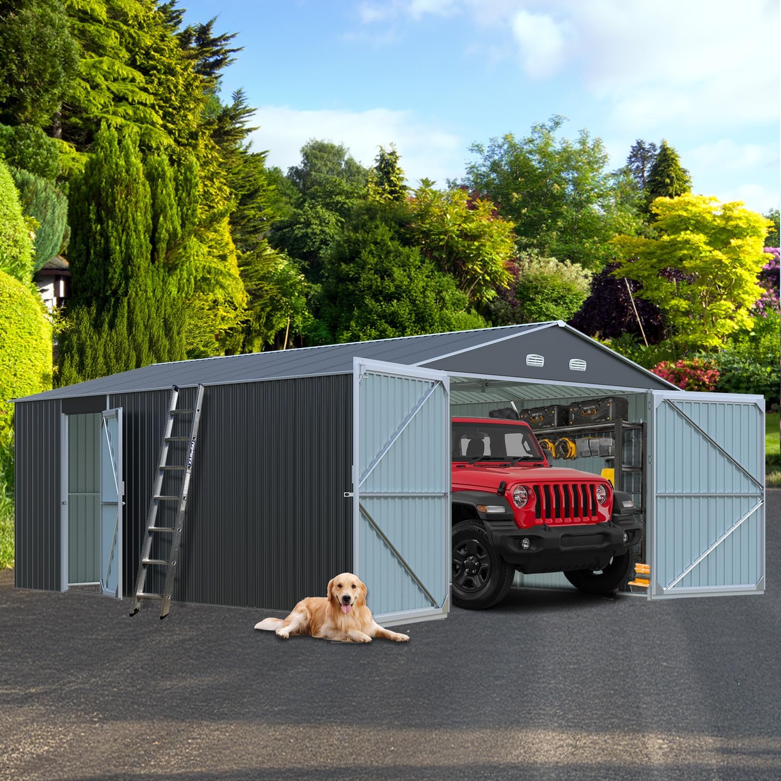 Outdoor Storage Shed 20x13 FT, Sheds & Outdoor Storage Clearance - Metal Garage Shed for Car, Truck, Bike, Lawnmower - Backyard Tool House Building with 2 Doors and 4 Vents