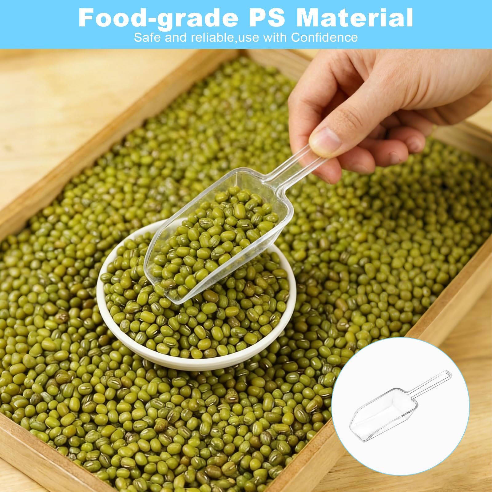 12 Paletta Piccola Trasparente, Strumento Multiuso per Chicchi di Caffè, Cereali, Ghiaccio, Condimenti, Paletta Mini Resistente in Plastica Chiara, Facile da Pulire