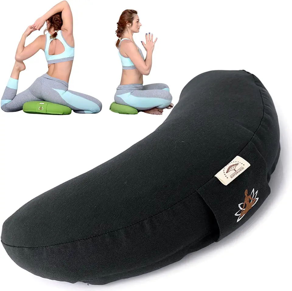 Halbe Taufe: Intensive Hüftöffnung 3 sei Design Halbmond Yogakissen Meditationskissen Yoga Kissen mit Buchweizenschalen-Füllung Yoga Block Bodenkissen groß Meditation Sitzkissen 46x25x10 Schwarz