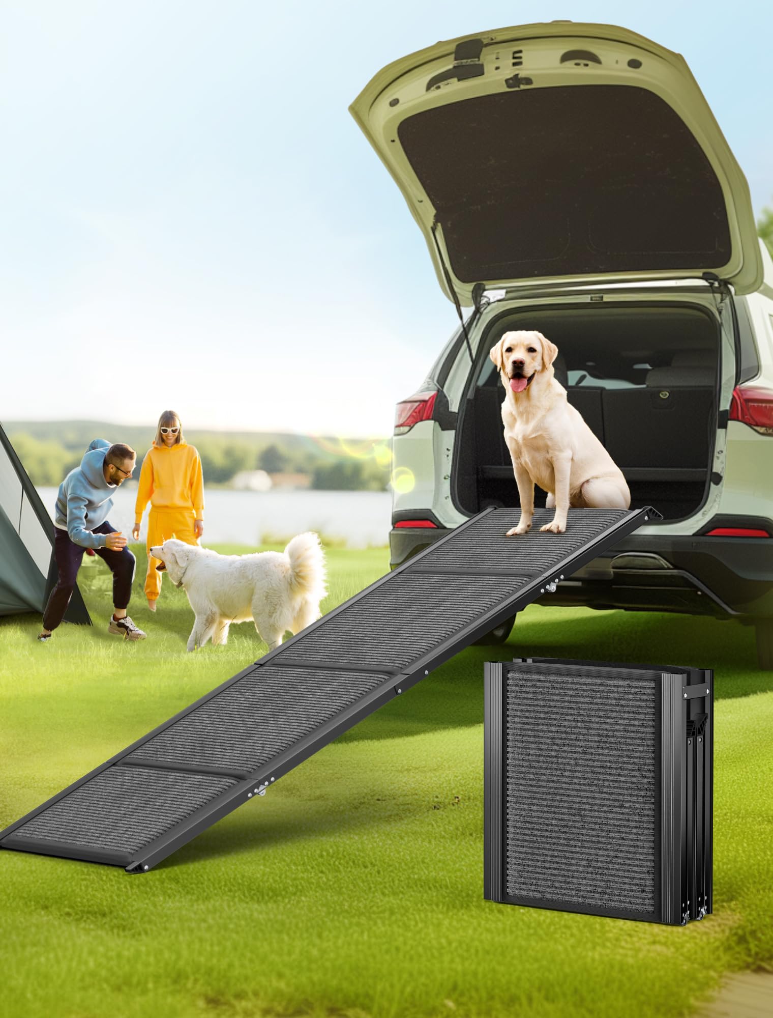 Rampa Per Cani Auto Pieghevole, Scaletta Per Cani Auto con Superficie Antiscivolo, Pedana Per Cani Scala Di Grossa Taglia, Adatto Per Auto,Suv,Camion,Letto, Supporta Un Peso Di 113kg 170x44CM