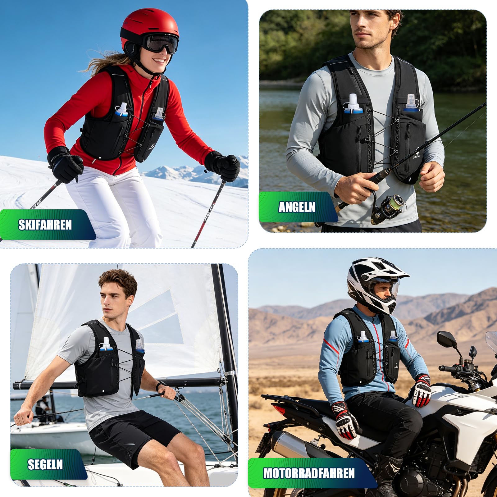 Laufweste Damen und Herren mit Zwei Trinkflaschen Verstellbarer Trinkrucksack mit Lauflicht für Nachtläufe Atmungsaktive Running Vest für Laufen Wandern Joggen Trailrunning