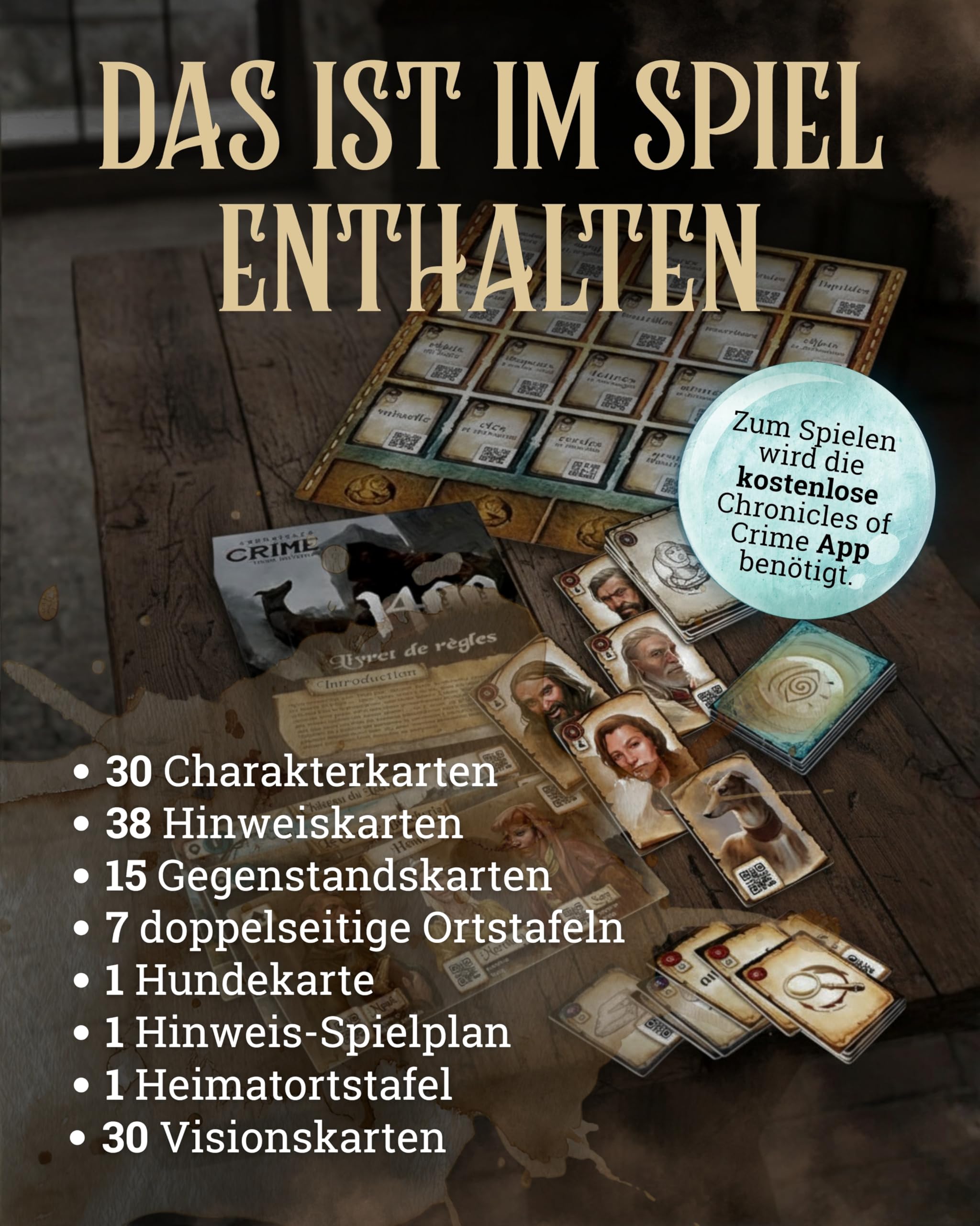 CORAX GAMES Chronicles of Crime - Millennium 1400 Brettspiel I Mittelalterliches Detektivspiel mit Visionskarten & App-Ermittlung I Narratives Krimispiel für 1-4 Spieler ab 12 Jahren