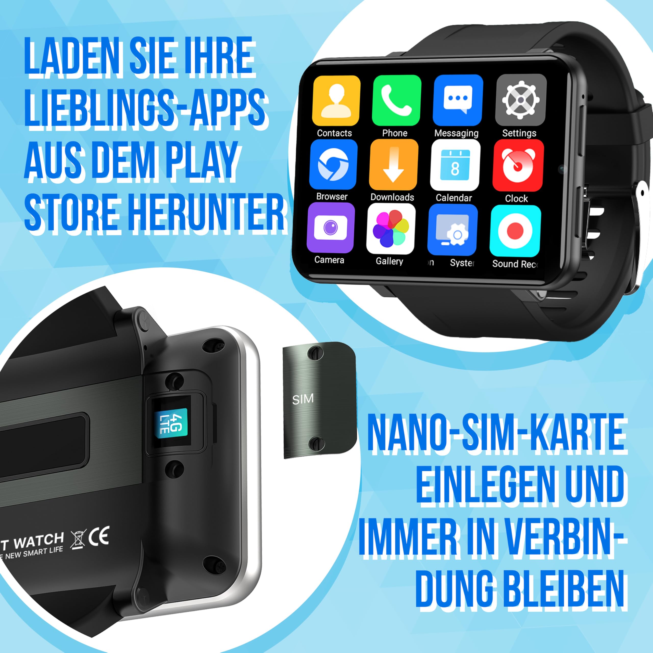 Silvergear® Smartwatch Männer & Frauen XL | 2.4 Zoll Touchscreen | Extra große Smart Watch | 16GB Speicher | Kamera, Anrufe, Apps | Fitness Uhr mit Herzfrequenzmesser | Schrittzähler | iOS, Android |
