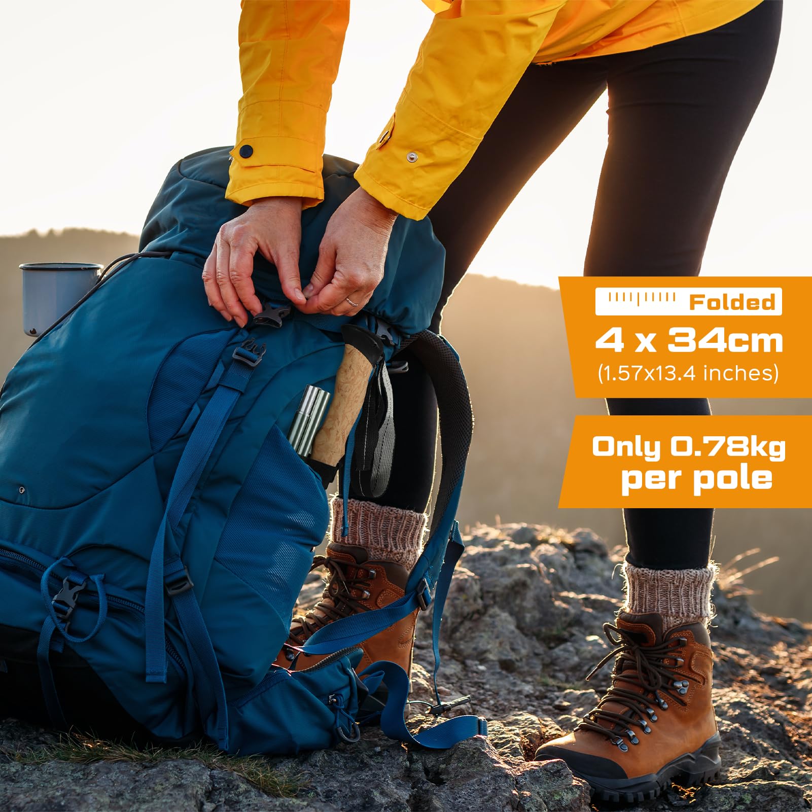 COVACURE Bastones de senderismo con puntas antigolpes, ligeros y plegables para senderos de nieve y escaladas de montaña, equipo de senderismo duradero para hombres y mujeres (110-130 cm)