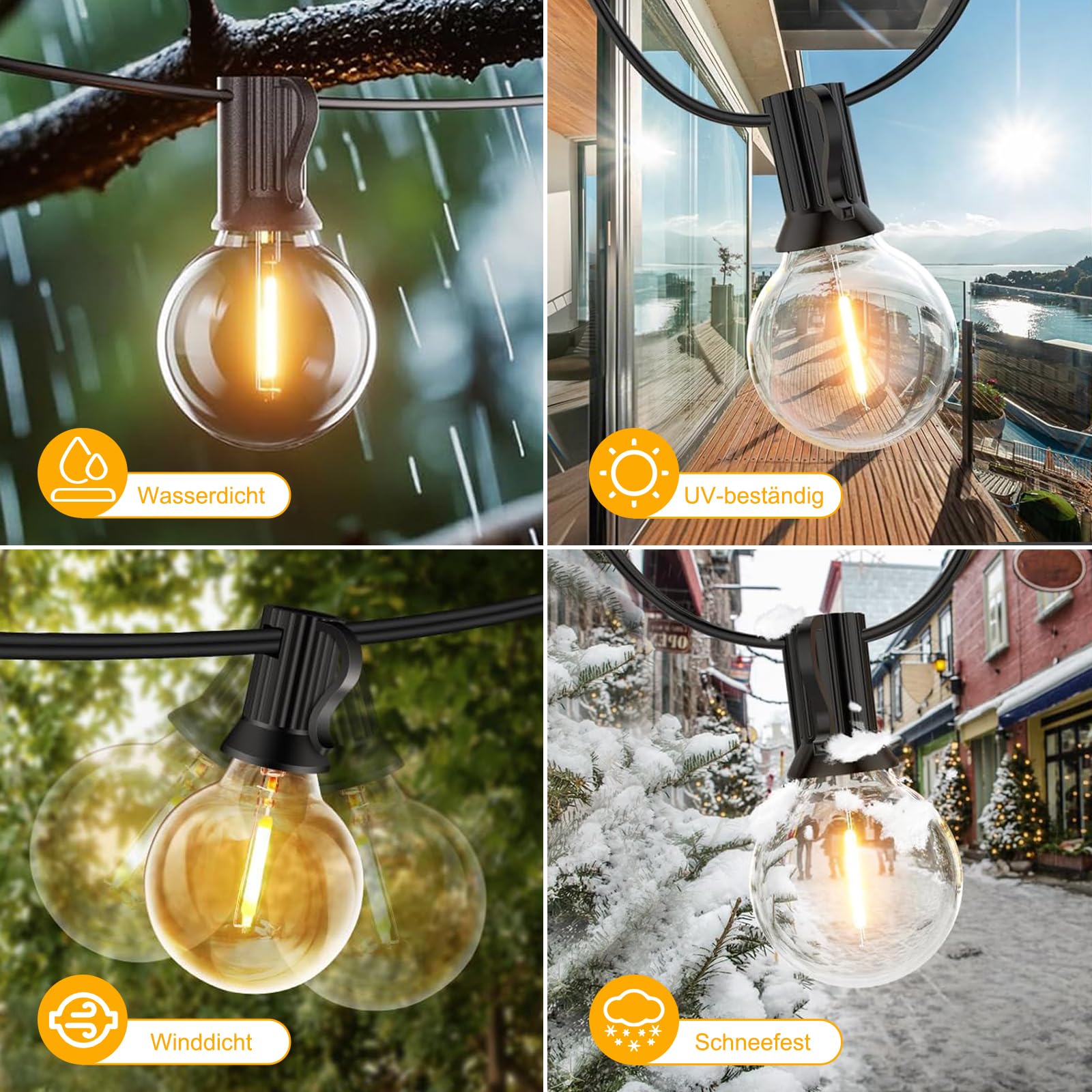 IKERY Guirlande lumineuse d'extérieur USB 30 m Blanc chaud 50 + 2 ampoules COB Globe IP65 Étanche Lumières festives pour extérieur, intérieur et extérieur, jardin, tonnelle, Noël, jardin, fête,