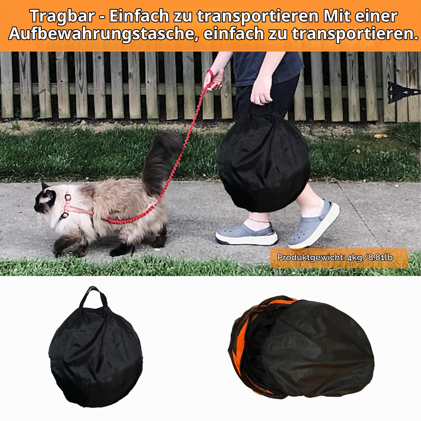 Keyzone Outdoor-Katzengehege für Indoor-Katzen, 6-in-1 tragbares Katzenspielhaus (Outdoor-Katzenzelt und runder Katzentunnel) für Katzen und Kleintiere, Indoor-Laufstall mit Tragetasche (6-in-1-Set)