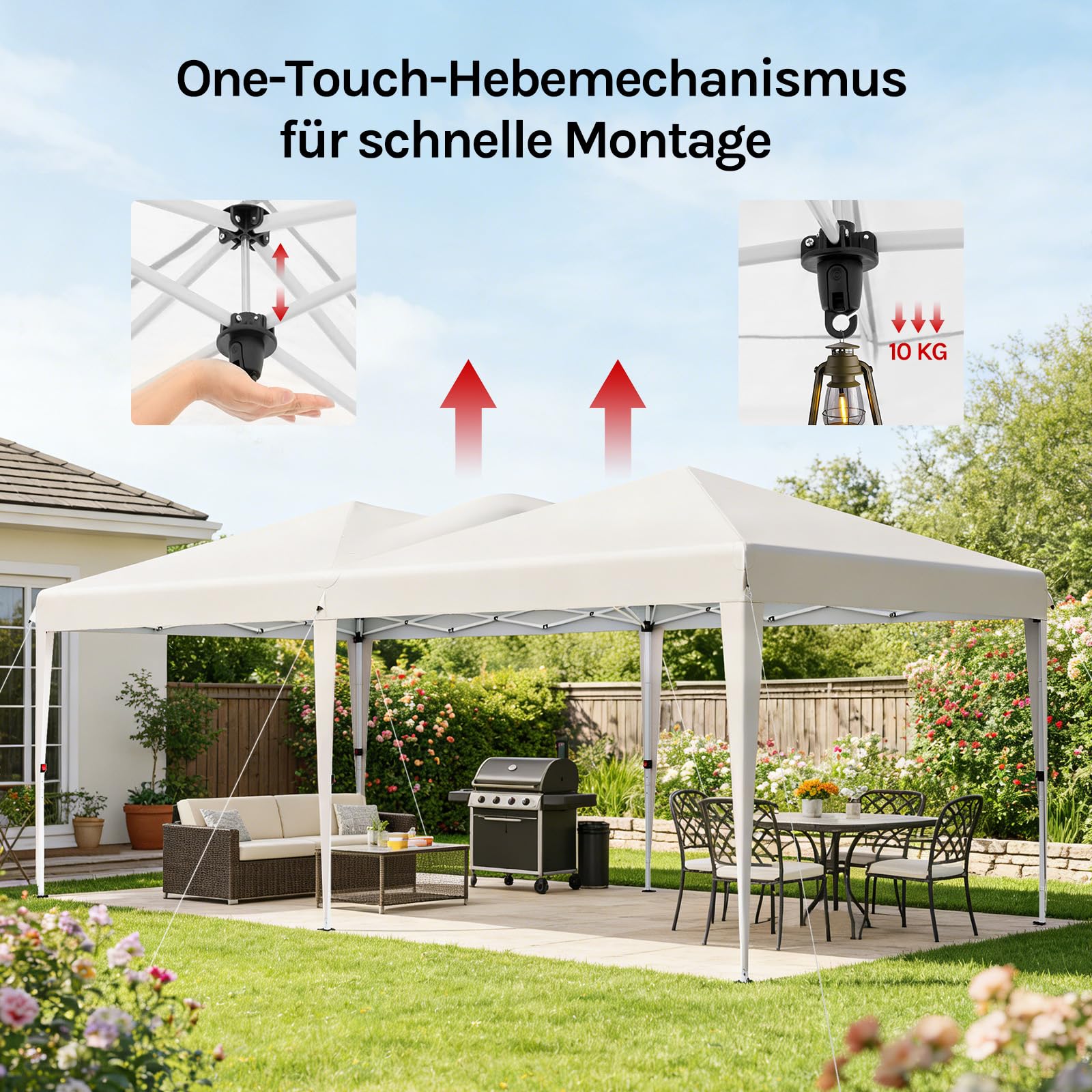 WOLTU Pavillon, mit 6 Seitenwänden, Faltpavillon 3x6 Pop Up, höhenverstellbarer wetterfest, mit Tragetasche UV-Schutz, für Outdoor Party Garten Camping, Beige