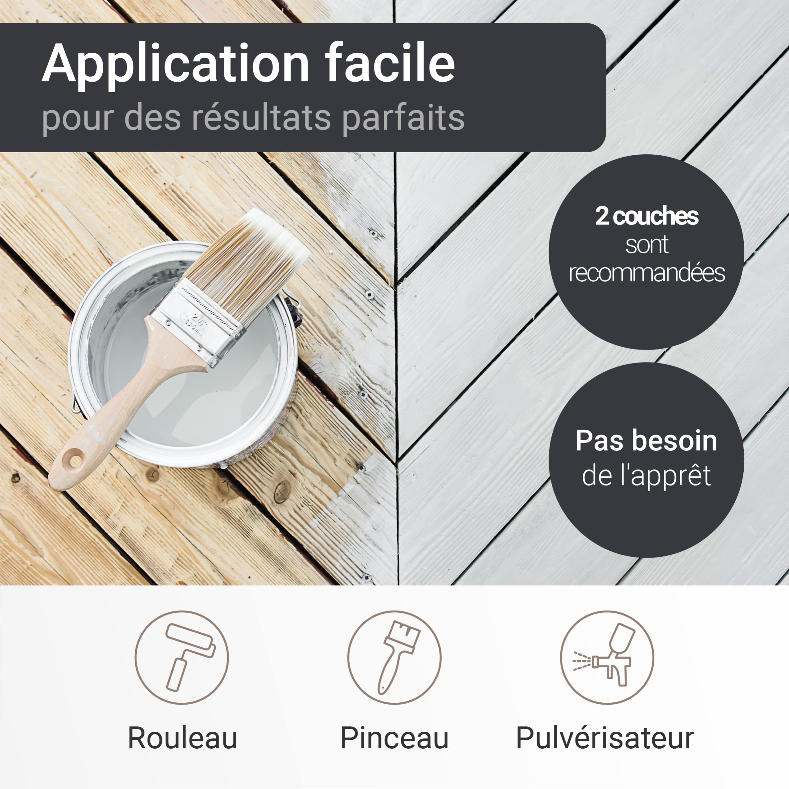 WO-WE Peinture pour meuble W421 Protection bois au UV, à l'eau, Extérieur - Intérieur, Aspect MAT - Gris anthracite 2,5L
