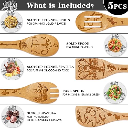 Miniatura 5 de Regalos de elefante para mujeres, 6 piezas de cucharas de bambú de madera de elefante para decoración del hogar, decoración temática de elefante