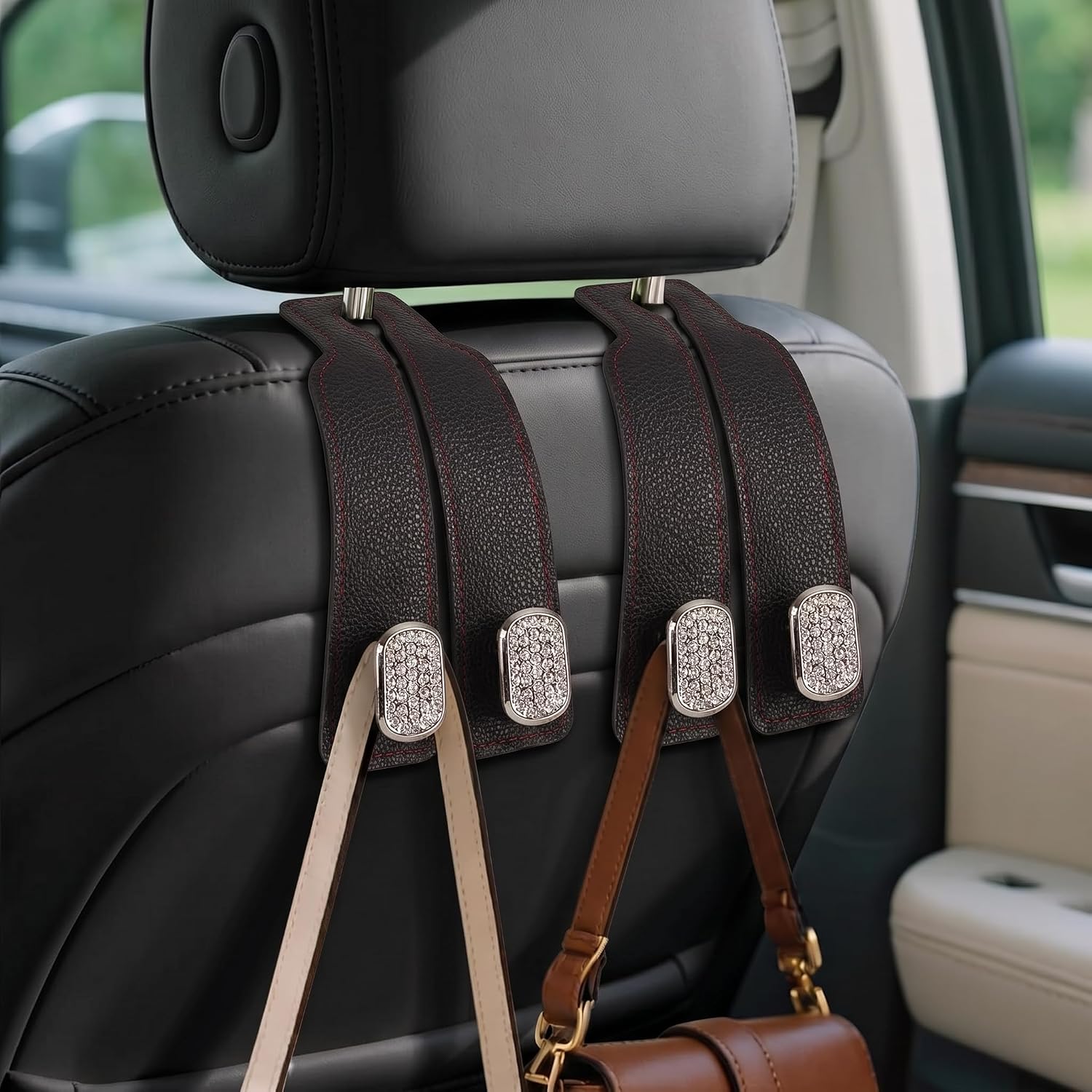 2Pcs Headrest Hooks for Car Seat Back Storage Black Car Hooks