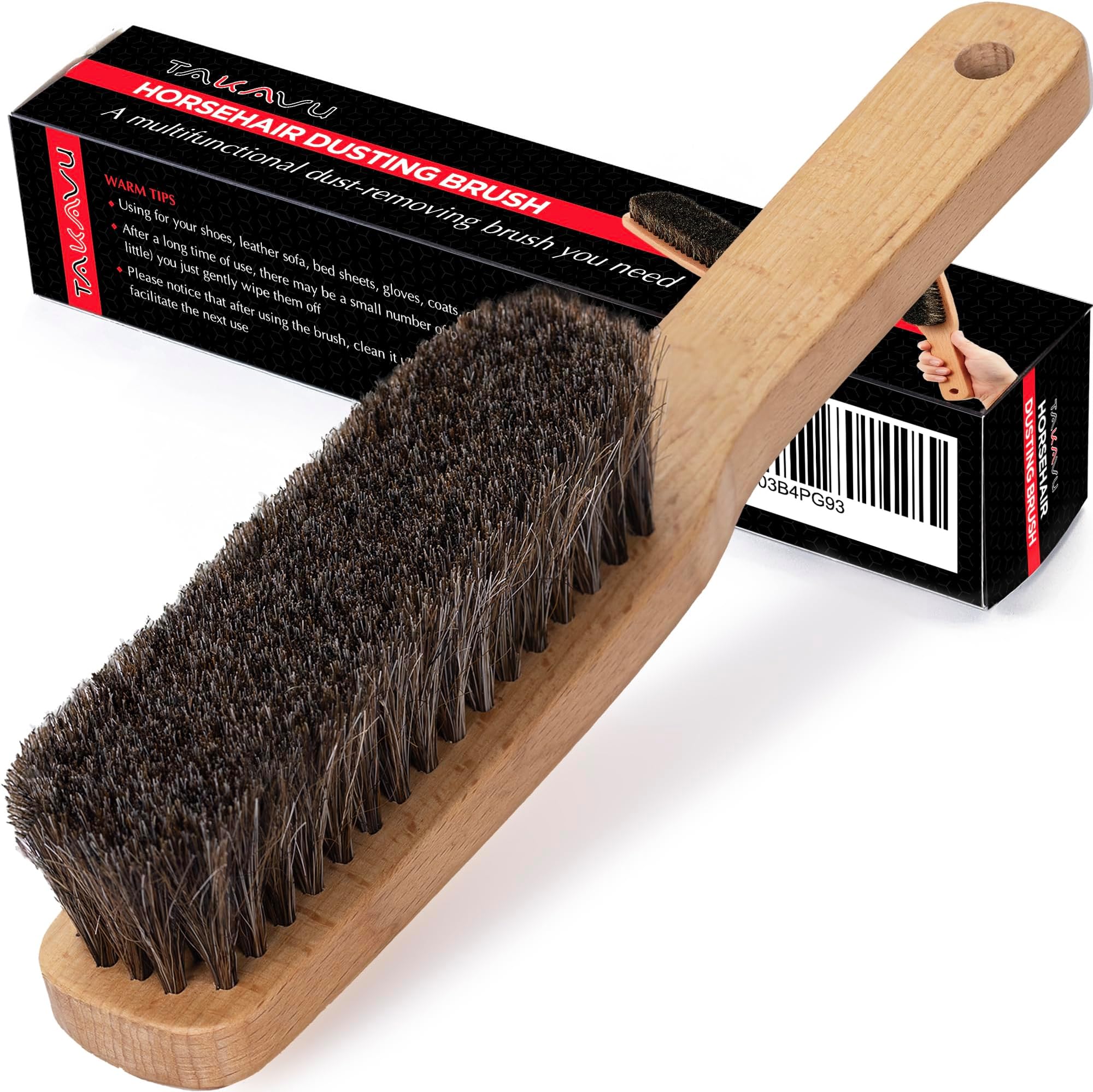 Horsehair Shoe Boot Brush 10.2 inches, Hat Brush, Hand Broom Brush , 100% Soft Genuine Horse Hair Bristles, Long Beech Wood Handle for Cleaning Shoe, Boot, Counter, Bed, Cloth, Furniture