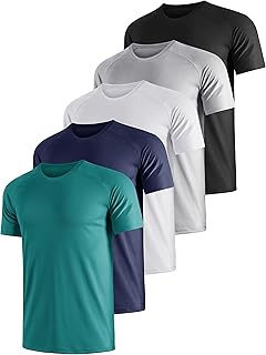 UEEKO Pack of 5 Men's Sports T-Shirt Set Short Sleeve Sports Shirt Running Men's Quick-Drying Breathable Fitness Functiona...