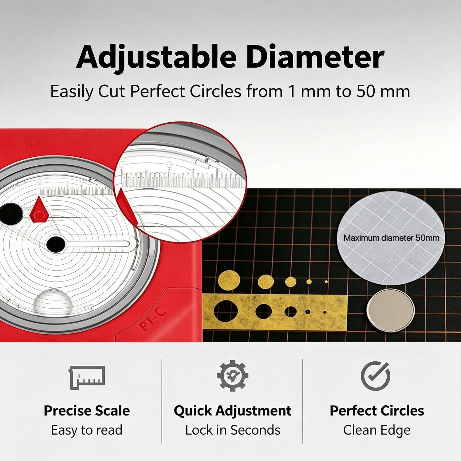 Stepless Rotary Circle Cutter Tool – Precision Circular Cutting Tool for Paper, and Hobby Projects – Adjustable Circle Cutter (1–50mm)