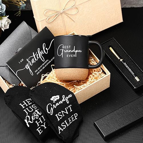 Miniatura 6 de ReliThick Juego de 6 regalos para el mejor abuelo para hombres, abuelo, taza de cerámica de 13.5 onzas, calcetines, bolígrafo con caja de bolígrafo,