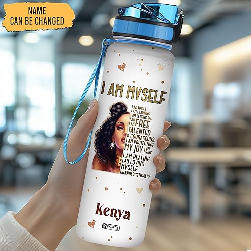 Vista 15 de Botella de agua motivacional personalizada de Gods Say You Are de 32 onzas, botella de agua con marcador de tiempo, regalos de mujer negra