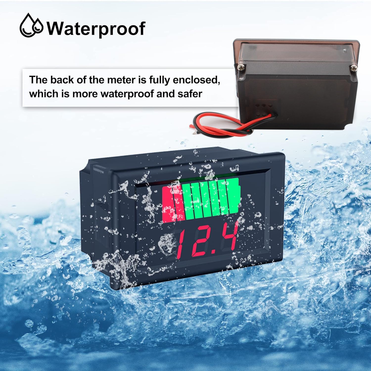 RUNCCI-YUN Indicatore di capacità della batteria, 2 Fil Voltmetro Digitale LED DC 12V 24V 36V 48V 60V Tester di capacità della batteria Blu (2PCS）