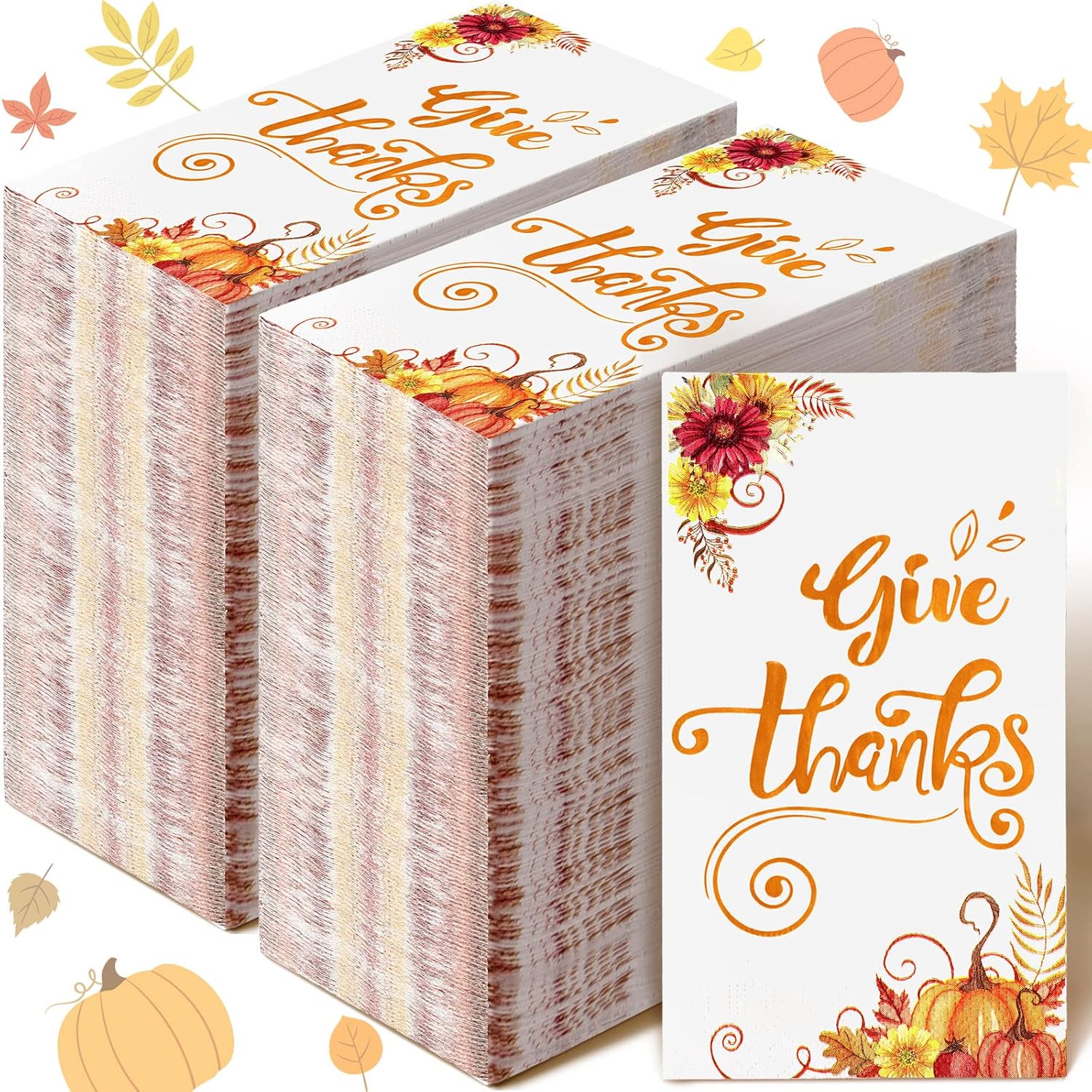 200 Pcs Thanksgiving Napkins for Bathroom Guest Fall Disposable Hand Towels 3Ply Autumn Maple Leaves Dinner Paper Napkin for Home Kitchen Decor Harvest Party Supplies, 4.3 x 8 In(Give Thanks)