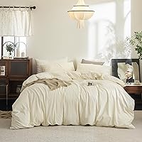 Vista 11 de FOSSA Juego de funda de edredón 100% algodón lavado, tacto súper suave, transpirable, acogedor, 3 piezas, juego de ropa de cama, color gris almendra