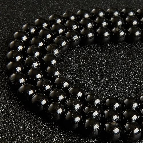 Miniatura 3 de 45 cuentas de turmalina negra natural de 0.315 pulgadas (0.315 in), cuentas redondas sueltas para hacer joyas