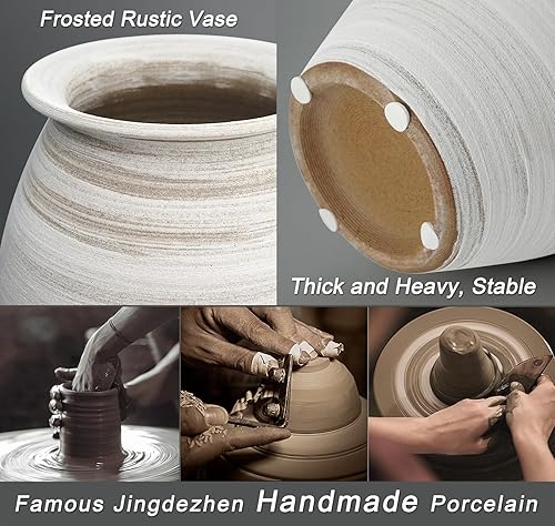 Miniatura 2 de Jarrón rústico de cerámica hecho a mano para granja, centro de mesa con capacidad para flores frescassecas, decoración neutra del hogar, florero