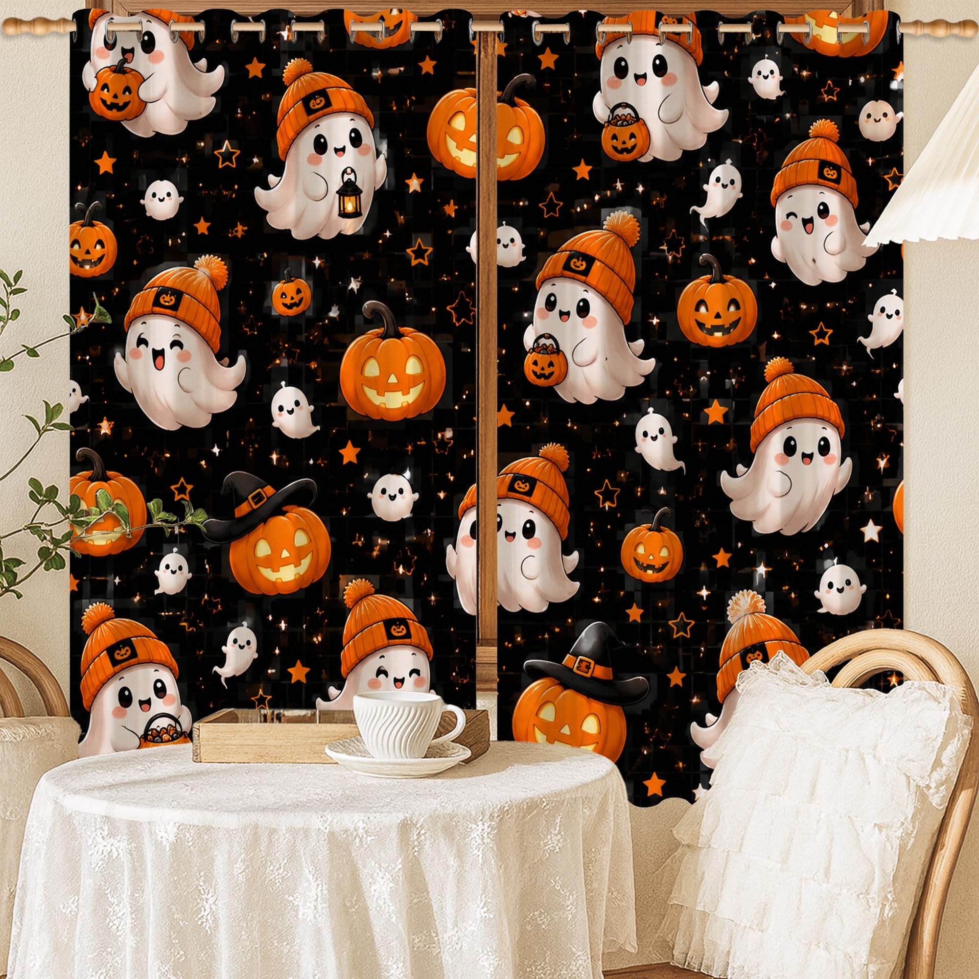 Rideaux occultants Halloween orange 132x137 cm pour salon