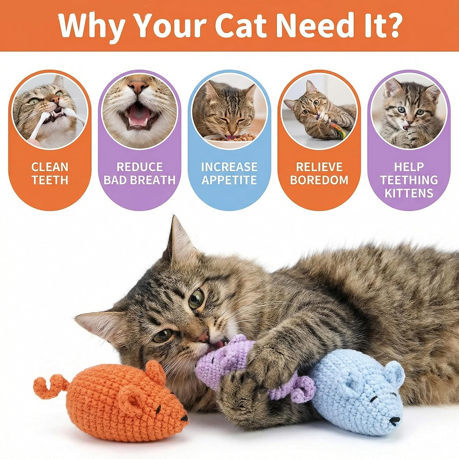 Cat Toys Mice, Catnip Toys Mouse for Indoor Cats, 3 Pcs image 5