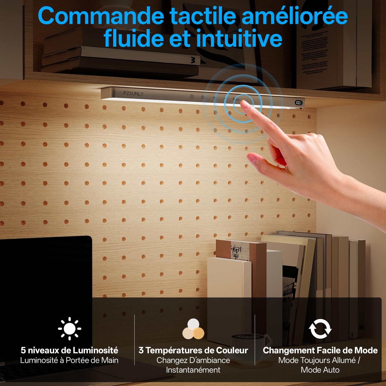 Lampe Placard LED Détecteur avec Indicateur de Batterie, 2200 mAh