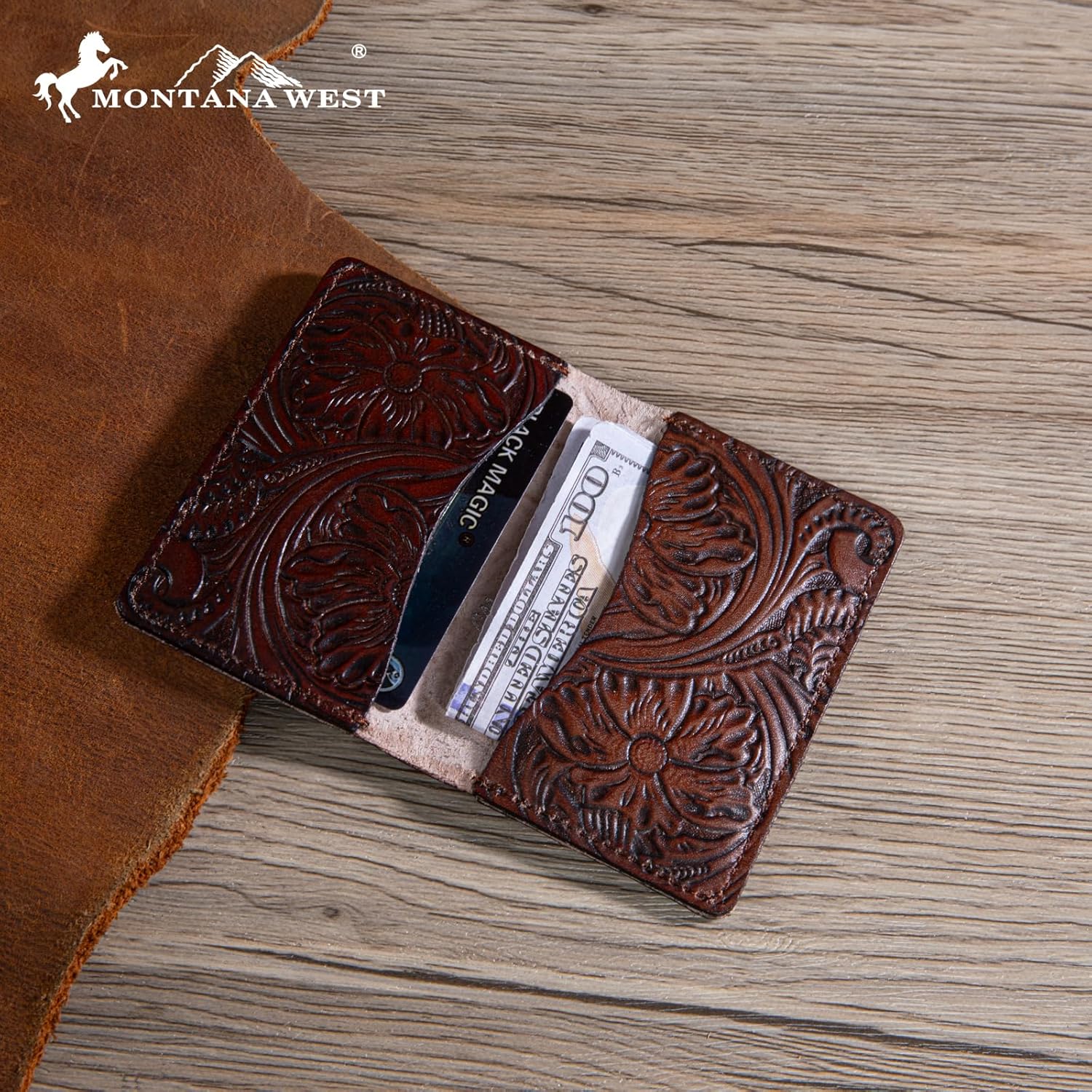 Montana West × Wrangler Leather Credit Card Holder for Men Women Porta Tarjetas De CréDito Card Case Wallet Western Mini Wallet Men'S Card & Id Cases, Brown - Image 6