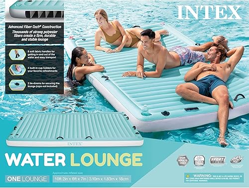 Miniatura 5 de INTEX 56289EP Salón de agua flotante inflable: asas de tela suave - portavasos integrados - amarres seguros - capacidad de peso de 880 libras - 122