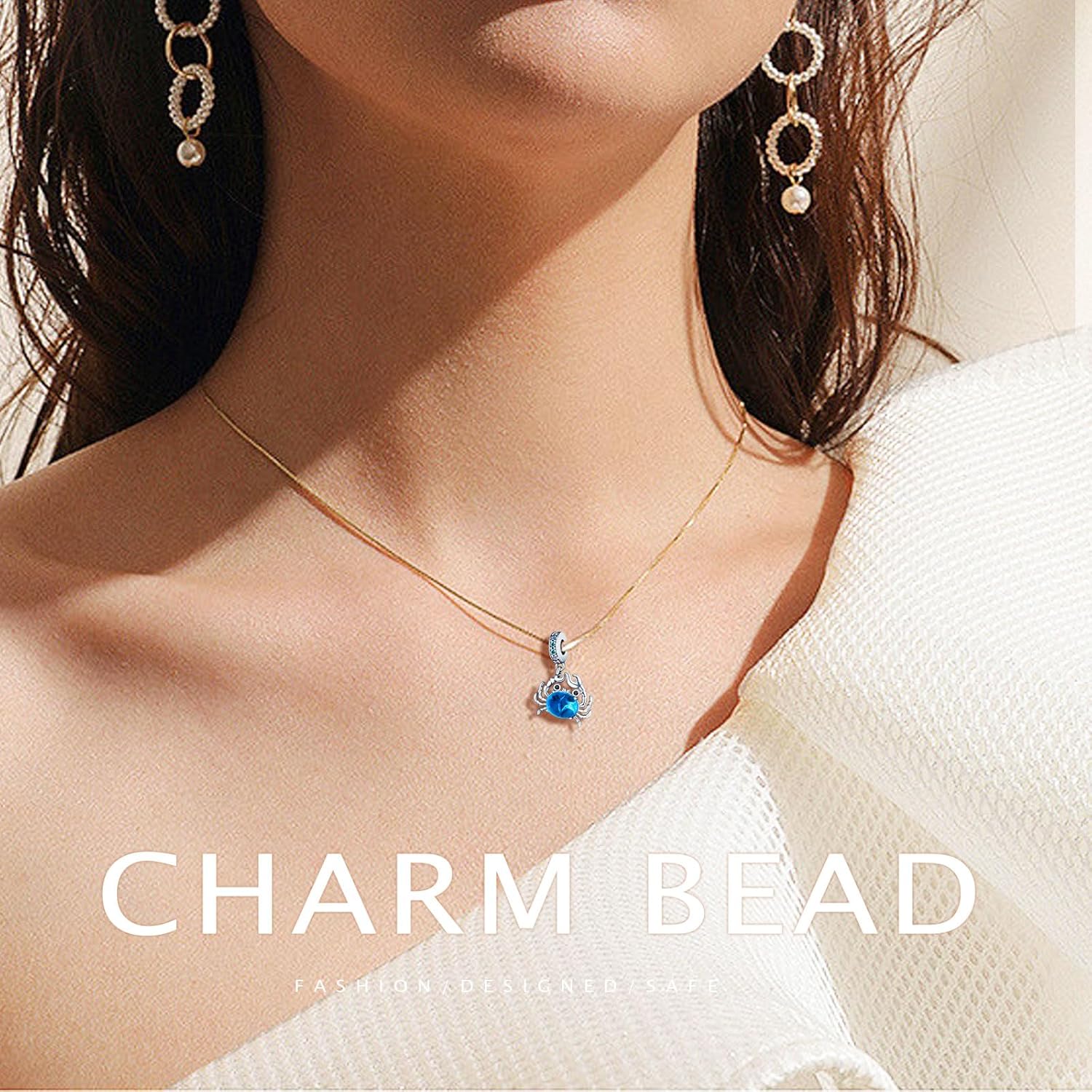 925 Sterling Silver Charms Bead for Bracelets Necklaces, Star Moon Crescent Sun Solar Pendent, Blue Ocean Starfish Shells Turtle Crab Starry Sea Cute Jewelry Birthday Gifts for Women Men - Image 2